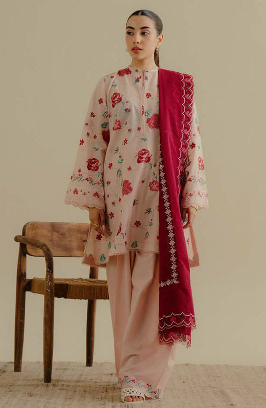 Coco by Zara Shahjahan Embroidered Lawn Unstitched 3 Piece Suit - D-06-A Luleh - ZS25CLD2 - Pink - Summer Collection
