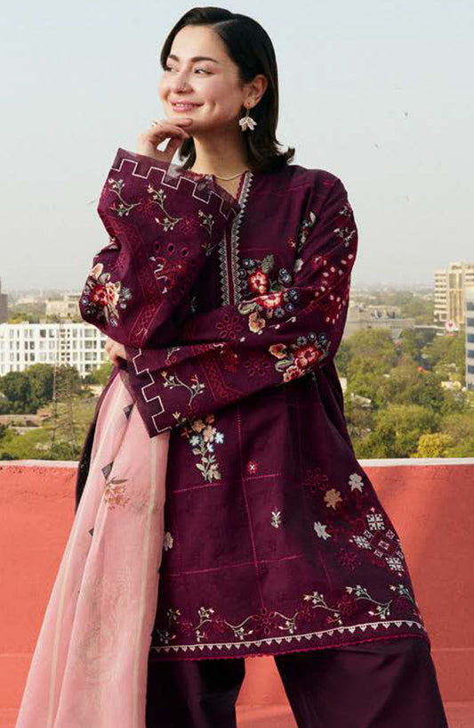 Coco by Zara Shahjahan Embroidered Jacquard Unstitched 3 Piece Suit - D-05-B Tara - ZS25CLD2 - Purple - Summer Collection