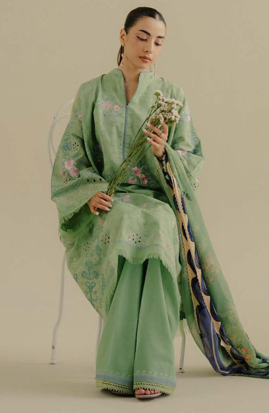 Coco by Zara Shahjahan Embroidered Jacquard Unstitched 3 Piece Suit - D-05-A Luleh - ZS25CLD2 - Green - Summer Collection