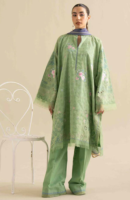 Coco by Zara Shahjahan Embroidered Jacquard Unstitched 3 Piece Suit - D-05-A Luleh - ZS25CLD2 - Green - Summer Collection