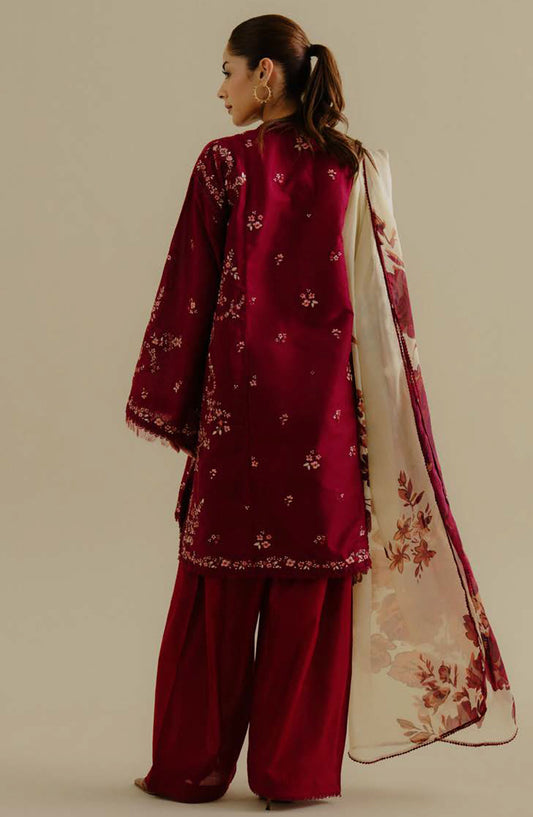 Coco by Zara Shahjahan Embroidered Lawn Unstitched 3 Piece Suit - D-04-B Velin - ZS25CLD2 - Magenta - Summer Collection