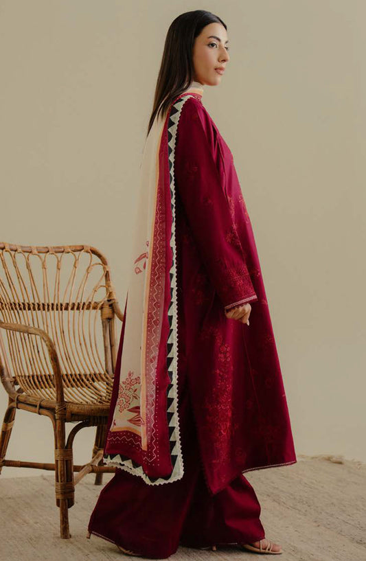 Coco by Zara Shahjahan Embroidered Lawn Unstitched 3 Piece Suit - D-03-B Velin - ZS25CLD2 - Magenta - Summer Collection