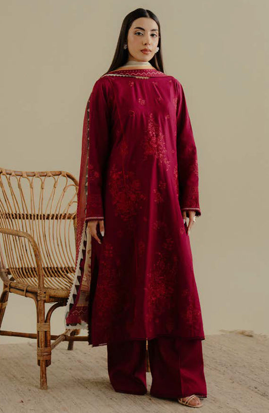 Coco by Zara Shahjahan Embroidered Lawn Unstitched 3 Piece Suit - D-03-B Velin - ZS25CLD2 - Magenta - Summer Collection