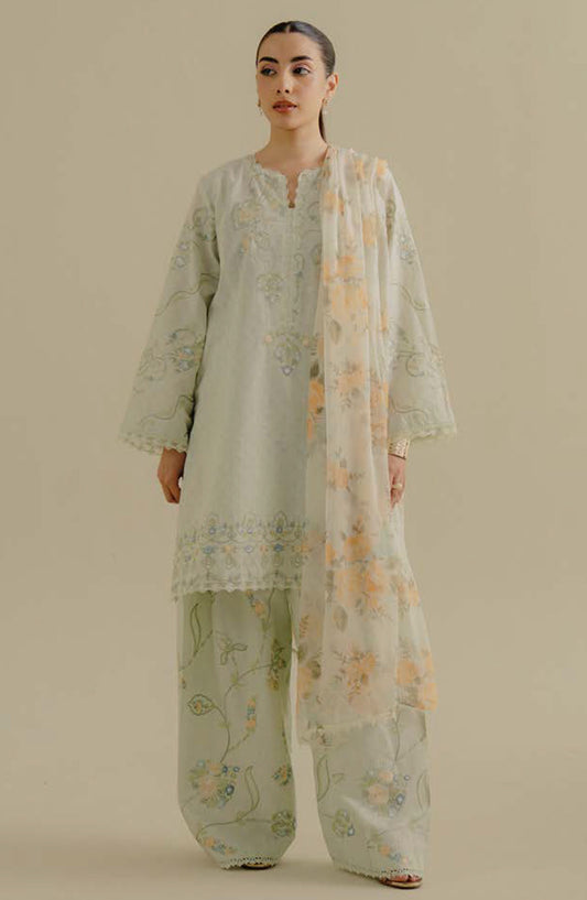 Coco by Zara Shahjahan Embroidered Jacquard Unstitched 3 Piece Suit - D-01-B Zufra - ZS25CLD2 - Green - Summer Collection
