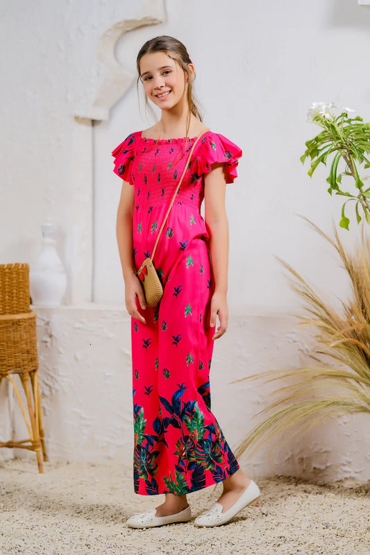 Kids 1 pc ready to wear - Coral Blossom Jumpsuit