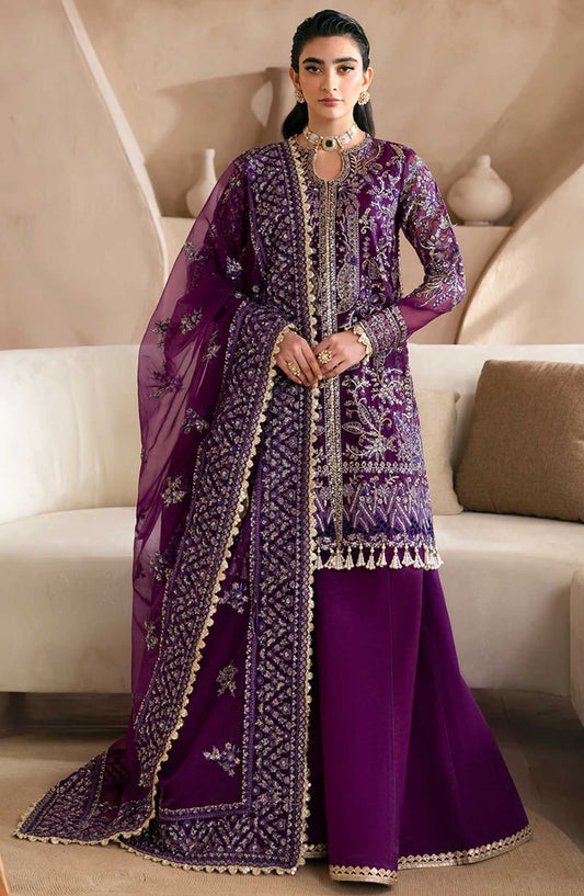 Emaan Adeel Embroidered Organza Unstitched 3 Piece - EA25C - Cornet - Purple - Formal Collection