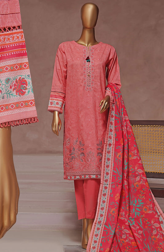 Intermix by HZ Textile Embroidered Cambric Stitched 3 Piece - CPE-124 CORAL - HZ25I - Orange - Winter Collection