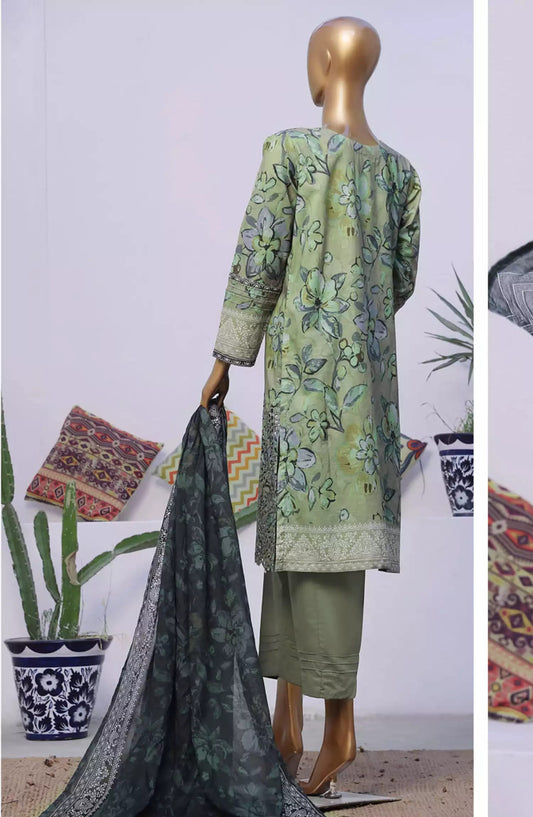 HZ Printkari RTW Printed Embroidered 3 PC Collection-CPK-802 OLIVE GREEN