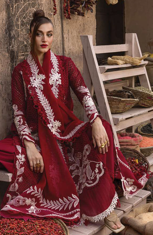 Crimson Embroidered Lawn Unstitched 3 Piece Suit - D-06-A One True Love - CR25LL - Red - Summer Collection