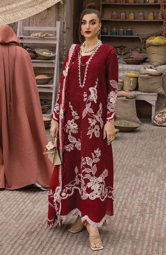 Crimson Embroidered Lawn Unstitched 3 Piece Suit - D-06-A One True Love - CR25LL - Red - Summer Collection