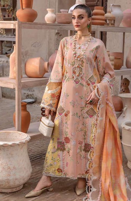 Crimson Embroidered Lawn Unstitched 3 Piece Suit - D-04-B Bonjour and Bloom - CR25LL - Peach - Summer Collection