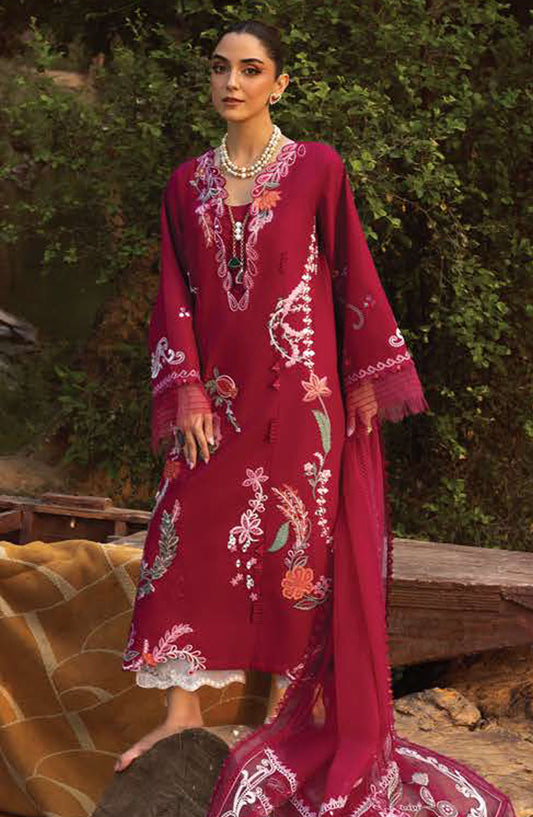 Crimson Embroidered Lawn Unstitched 3 Piece Suit - D-03-A Mirror Garden - CR25LL - Red - Summer Collection