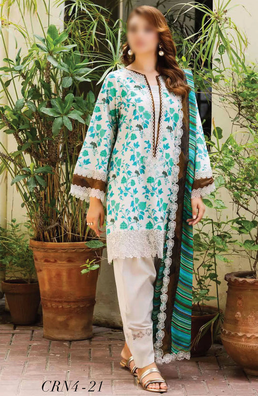 Charizma Range Embroidered Lawn with Embroidered Voile Dupatta Vol 03 - CRN4-21