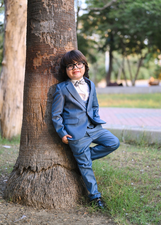 5pcs Blue suit (Coat+Pant+waistcoat+Shirt+Bow) - CPS 003