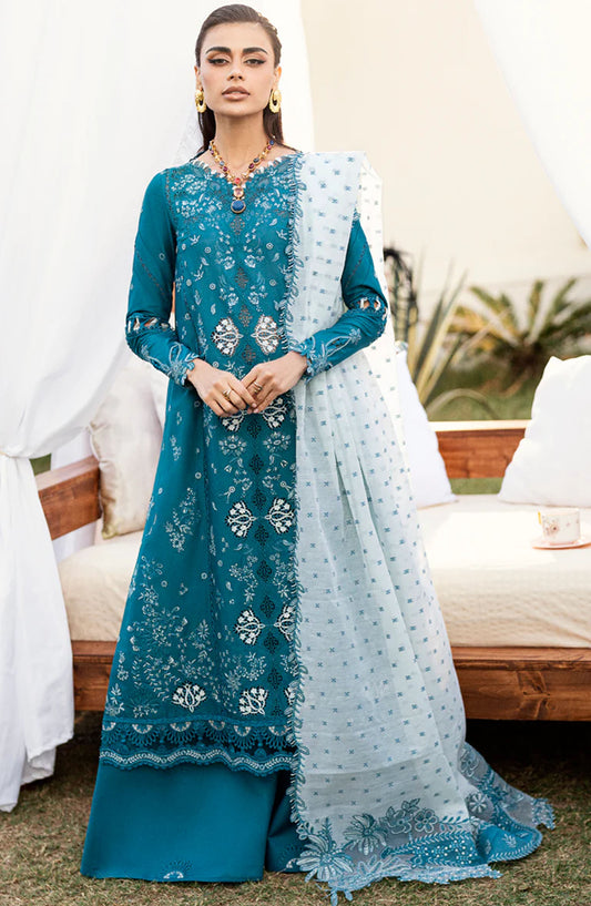 Qalamkar Chikankari Lawn Unstitched 3 Piece Suit - CS-07 ALYANA - Q25CEE - Blue - Eid Collection
