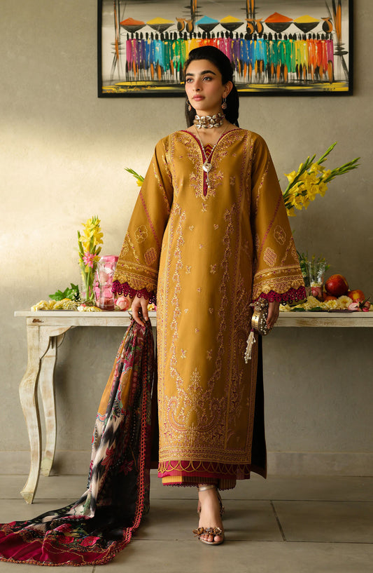 Sahane Embroidered Lawn Unstitched 3 Piece Suit - CT-21001 Noemi - SAH25ILL - Mustard - Summer Collection