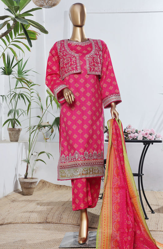 Bin Saeed Embroidered Lawn Stitched 3 Piece Suit - D-01 - BS25BEEC - Pink - Eid Collection