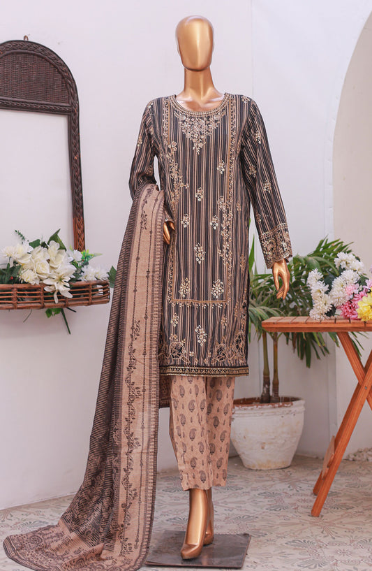 Bin Saeed Self Stripe Stitched 3 Piece Suit - D-01 - BS25EKCR - Brown - Summer Collection