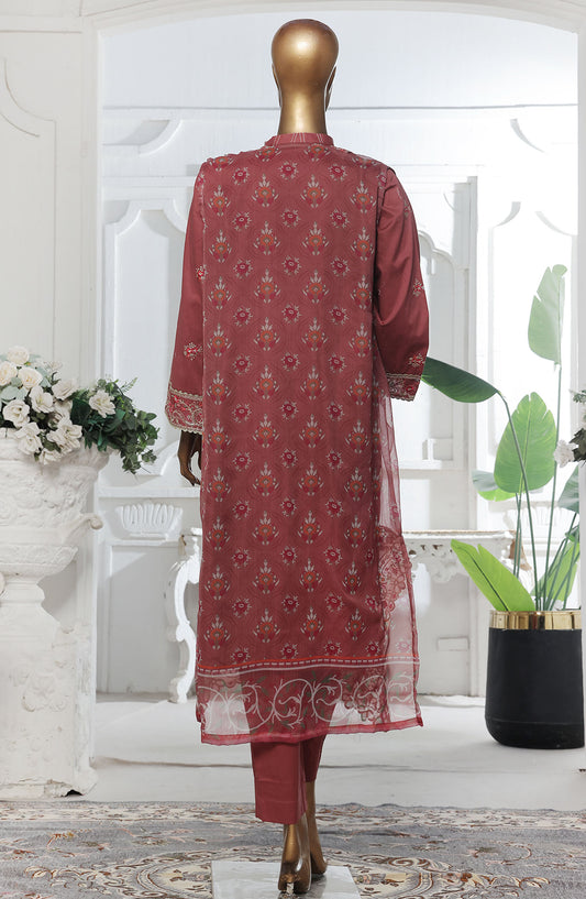 Bin Saeed Embroidered Cotton Stitched 3 Piece Suit - D-01 - BS25EKJ - Maroon - Summer Collection