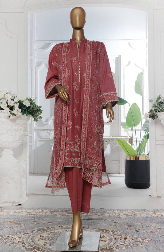Bin Saeed Embroidered Cotton Stitched 3 Piece Suit - D-01 - BS25EKJ - Maroon - Summer Collection