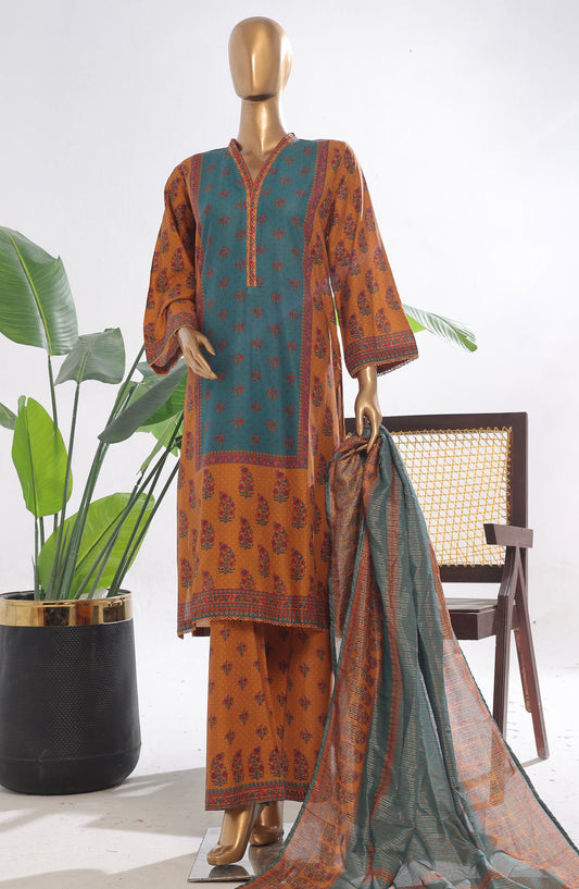 Bin Saeed Printed Lawn Stitched 3 Piece Suit - D-01 - BS25EPLV3 - Brown - Summer Collection
