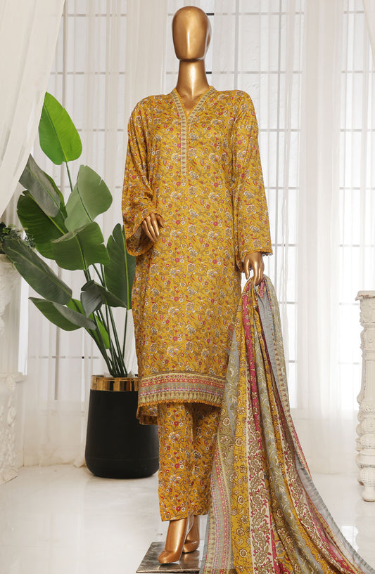 Bin Saeed Printed Lawn Stitched 3 Piece Suit - D-01 - BS25EPLV4 - Yellow - Summer Collection