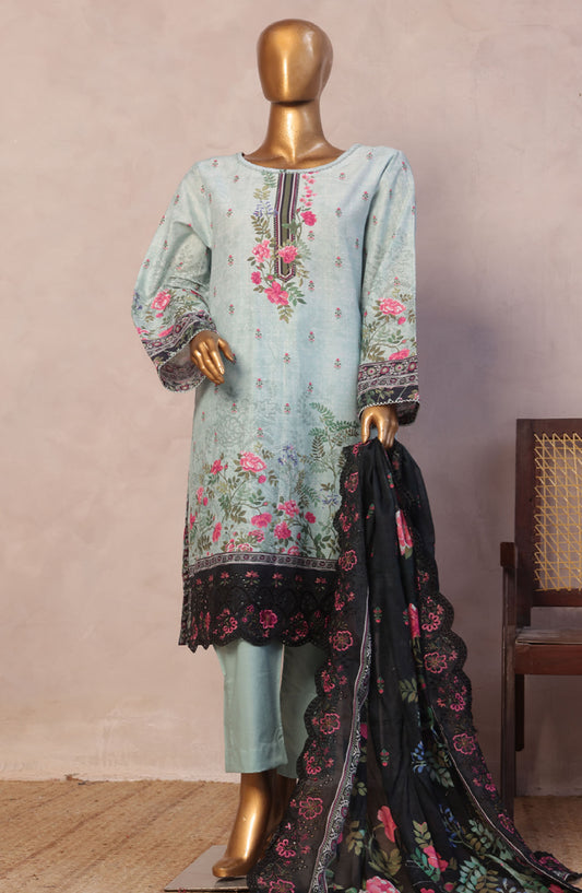 Bin Saeed Embroidered Lawn Stitched 3 Piece Suit - D-01 - BS25LELC - Blue - Summer Collection