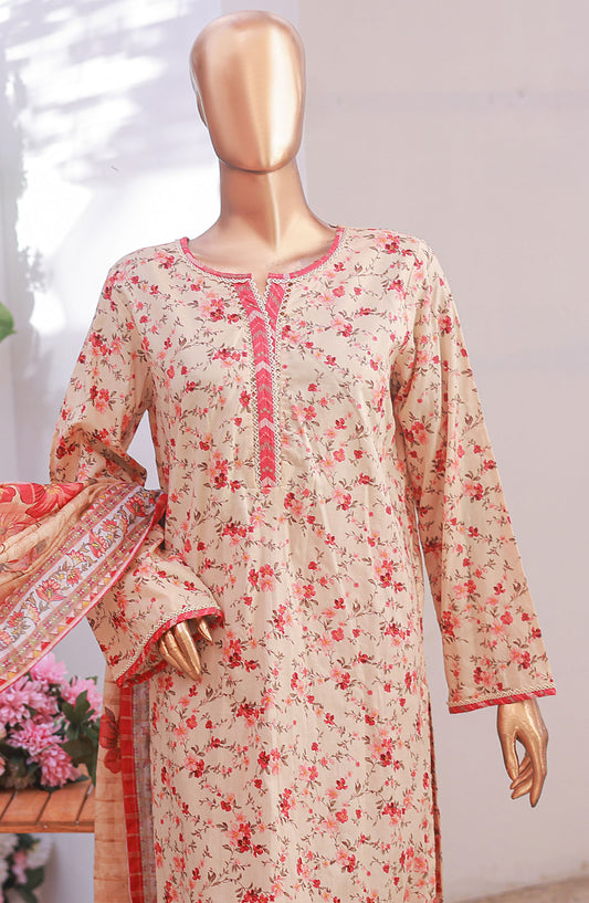 Bin Saeed Printed Lawn Stitched 3 Piece Suit - D-01 - BS25PLV6 - Beige - Summer Collection