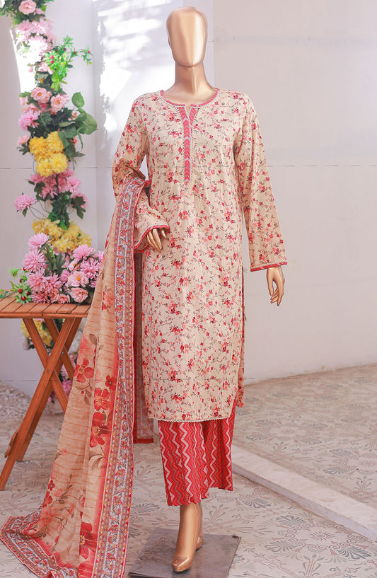 Bin Saeed Printed Lawn Stitched 3 Piece Suit - D-01 - BS25PLV6 - Beige - Summer Collection