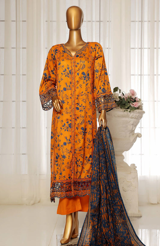 Sadabahar Embroidered Lawn Stitched 3 Piece Suit - D-01 - SBD25FC - Mustard - Summer Collection