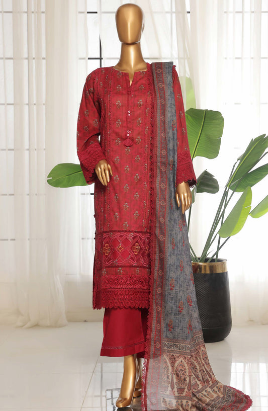 Rania by Sadabahar Embroidered Lawn Stitched 3 Piece Suit - D-01 - SBD25REV2 - Red - Summer Collection