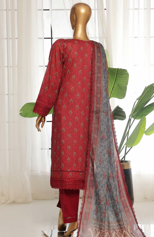 Rania by Sadabahar Embroidered Lawn Stitched 3 Piece Suit - D-01 - SBD25REV2 - Red - Summer Collection