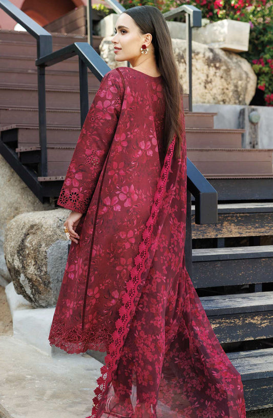 Aurea by Farasha Embroidered Lawn Unstitched 3 Piece Suit - D-01 Merlot Muse - FSH25AEL - Maroon - Summer Collection