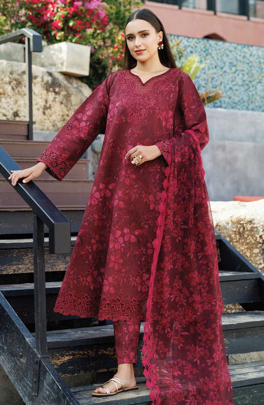 Aurea by Farasha Embroidered Lawn Unstitched 3 Piece Suit - D-01 Merlot Muse - FSH25AEL - Maroon - Summer Collection