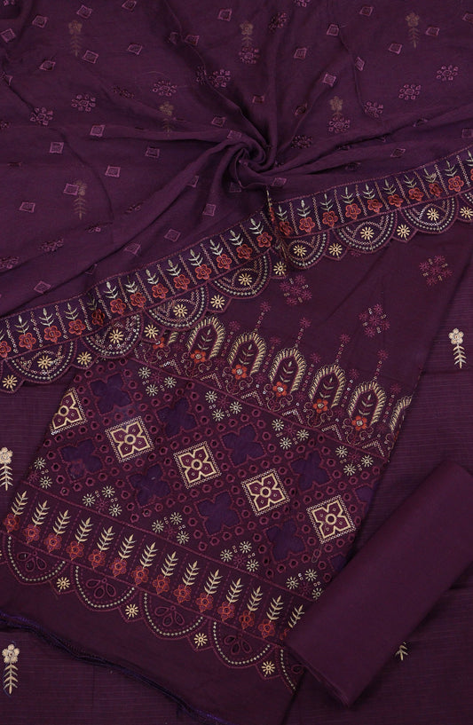 Anaya by Amna Khadija Embroidered Lawn Unstitched 3 Piece Suit - D-02 - AM25AUFL - Purple - Summer Collection