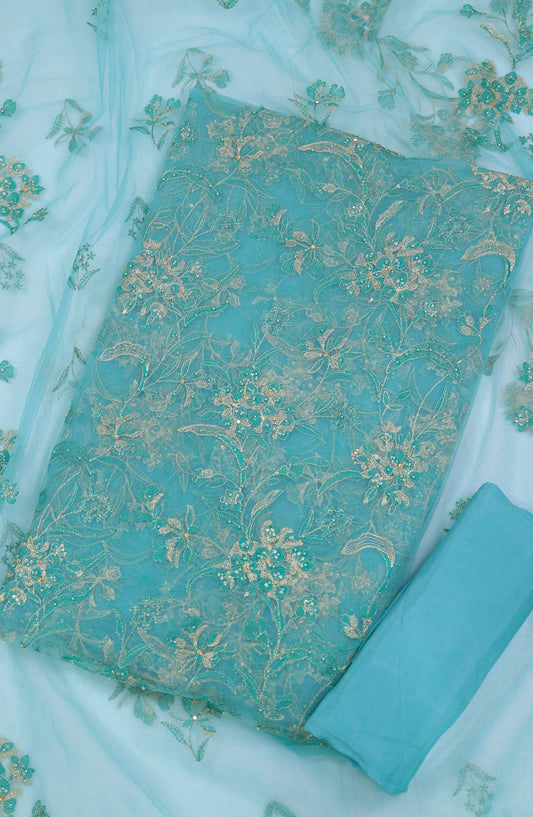 Nura by Amna Khadija Embroidered Net Unstitched 3 Piece Suit - D-02 - AM25NFC - Blue - Summer Collection