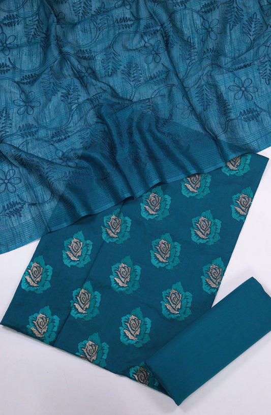 Saanjh by Amna Khadija Embroidered Lawn Unstitched 3 Piece Suit - D-02 - AM25SAAEL - Blue - Summer Collection
