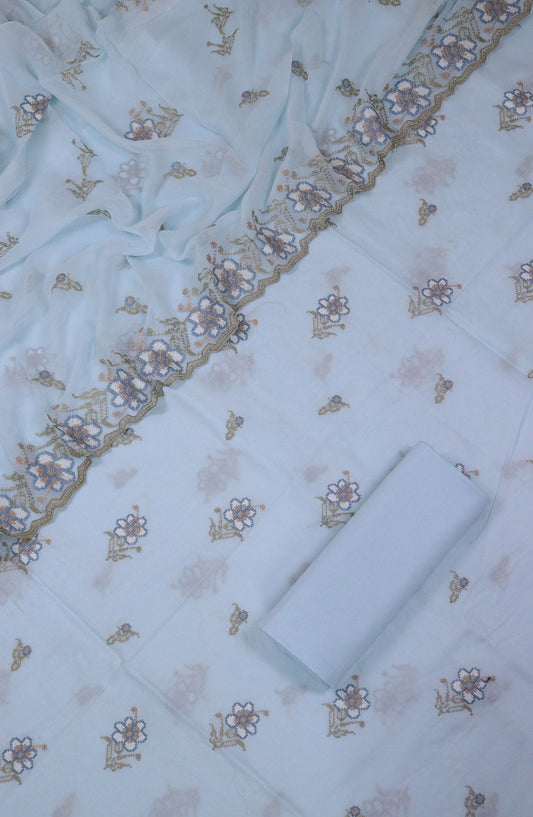Salma Sitara by Amna Khadija Embroidered Lawn Unstitched 3 Piece Suit - D-02 - AM25SSEL - Blue - Summer Collection