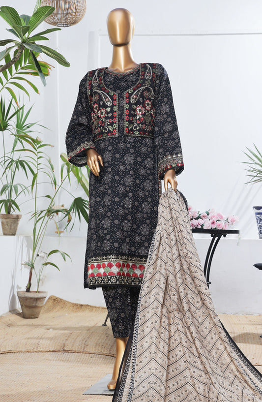 Bin Saeed Embroidered Lawn Stitched 3 Piece Suit - D-02 - BS25BEEC - Black - Eid Collection