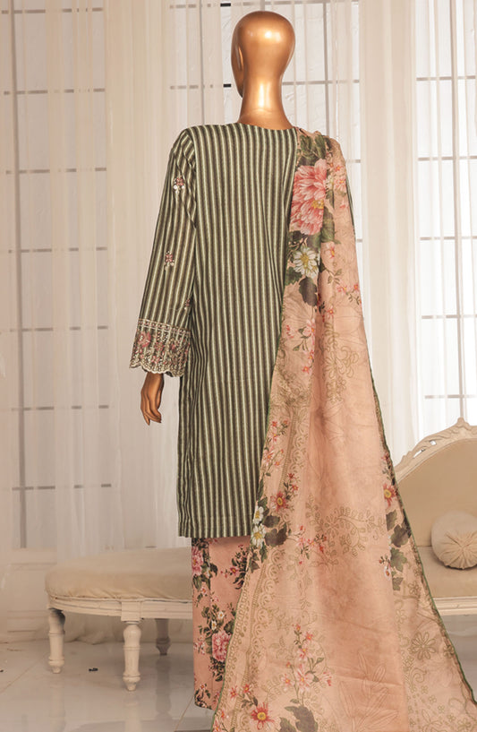 Bin Saeed Embroidered Stitched 3 Piece Suit - D-02 - BS25EKK - Green - Summer Collection