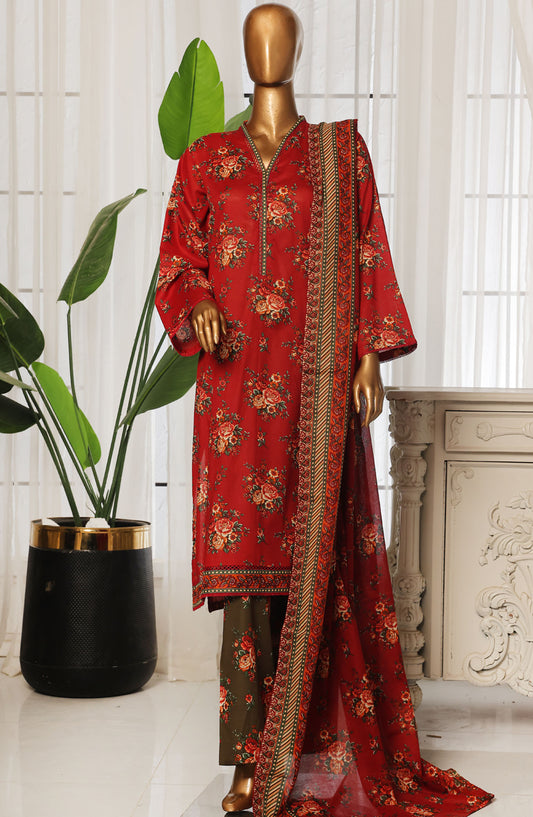 Bin Saeed Printed Lawn Stitched 3 Piece Suit - D-02 - BS25EPLV4 - Red - Summer Collection