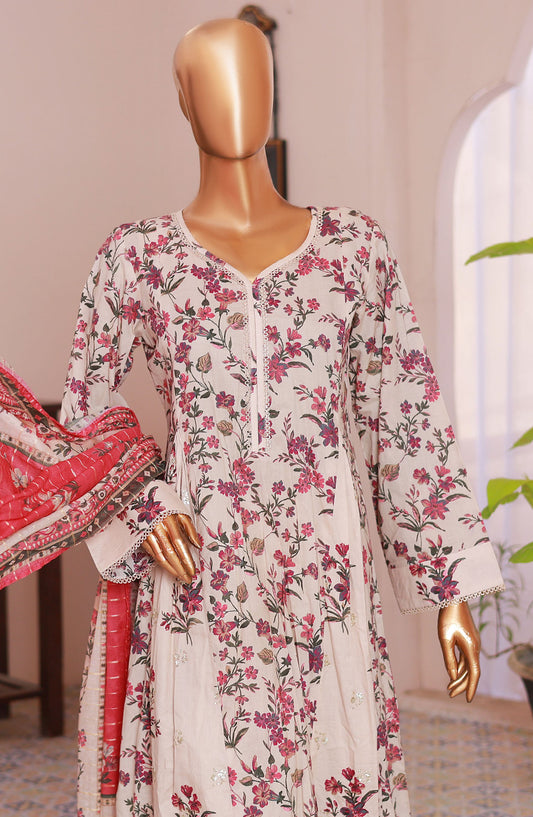Bin Saeed Printed Peplum Stitched 3 Piece Frock - D-02 - BS25EPPFV2 - Off White - Summer Collection