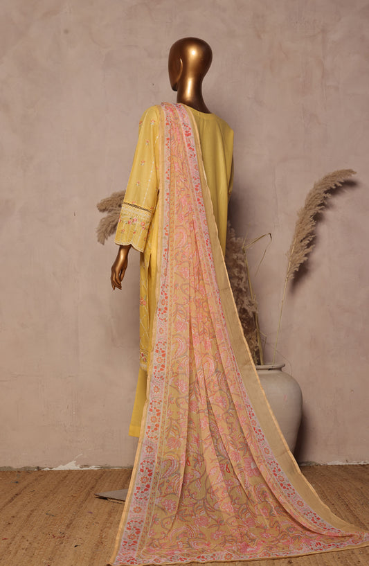 Bin Saeed Embroidered Lawn Stitched 3 Piece Suit - D-02 - BS25LPLV4 - Yellow - Summer Collection
