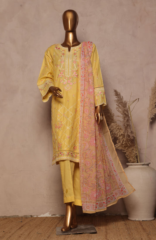 Bin Saeed Embroidered Lawn Stitched 3 Piece Suit - D-02 - BS25LPLV4 - Yellow - Summer Collection