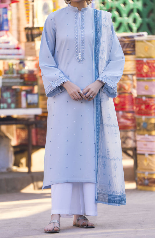 Bazaar by Casual Lite Embroidered Lawn Stitched 3 Piece Suit - D-02 - CL25BSV2 - Blue - Summer Collection