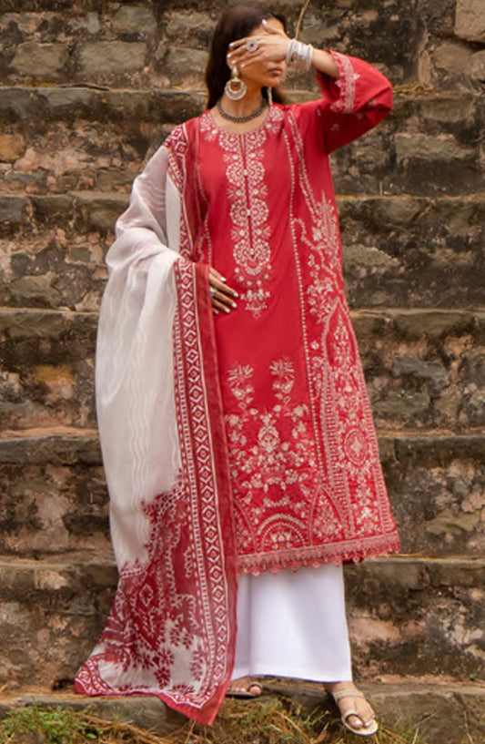 Casual Lite Embroidered Lawn Stitched 3 Piece Suit - D-02 - CL25ITS - Red - Summer Collection