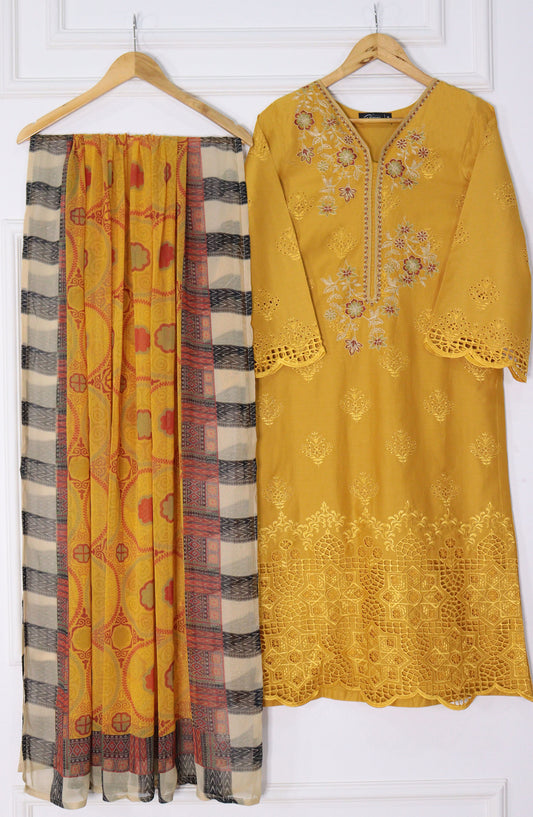 Emerge Embroidered Lawn Stitched 3 Piece Suit - D-02 - EM25CL3 - Yellow - Summer Collection