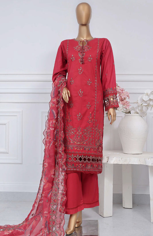 Sadabahar Embroidered Cotton Stitched 3 Piece Suit - D-02 - SB25LES - Red - Spring Collection