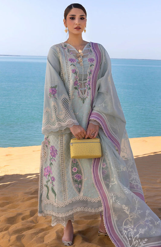 Flow by Crimson Embroidered Lawn Unstitched 3 Piece Suit - D-02 A - CRM25FL - Grey - Summer Collection