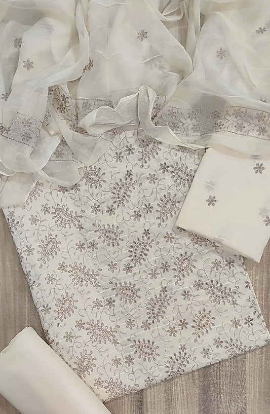 Chikankari EMB Lawn 3Pcs Collection With Chiffon EMB Dupatta - D 02